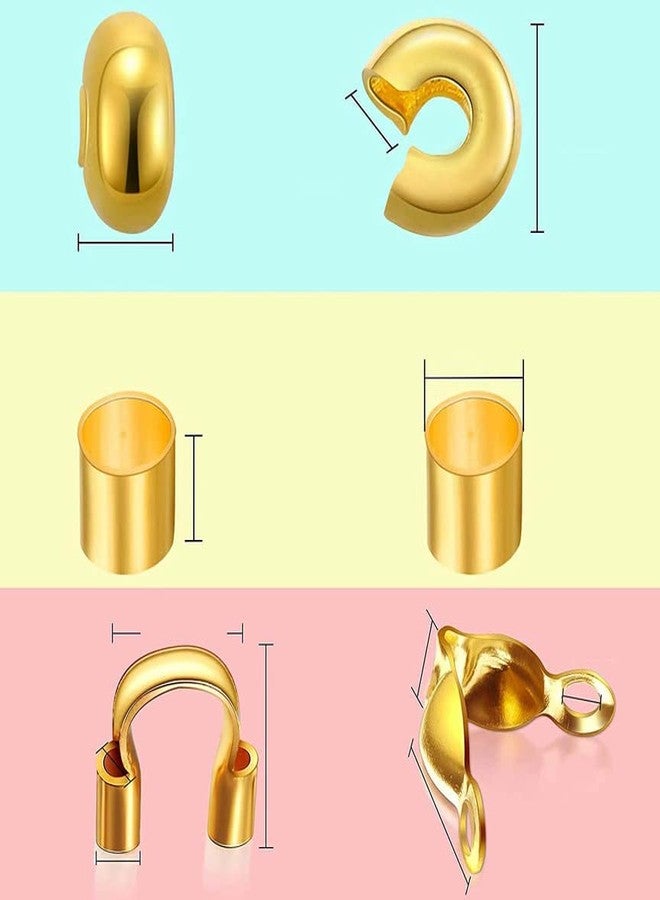 DIY Crafts 350 Pcs, Dull Golden, Brass Tube Crimp Beads Crimp Beads Knot Covers Wire Guardians Bead Tips Knot Covers for DIY Jewelry Bracelets Necklaces Making (Un (350 Pcs, Dull Golden) - Image 3
