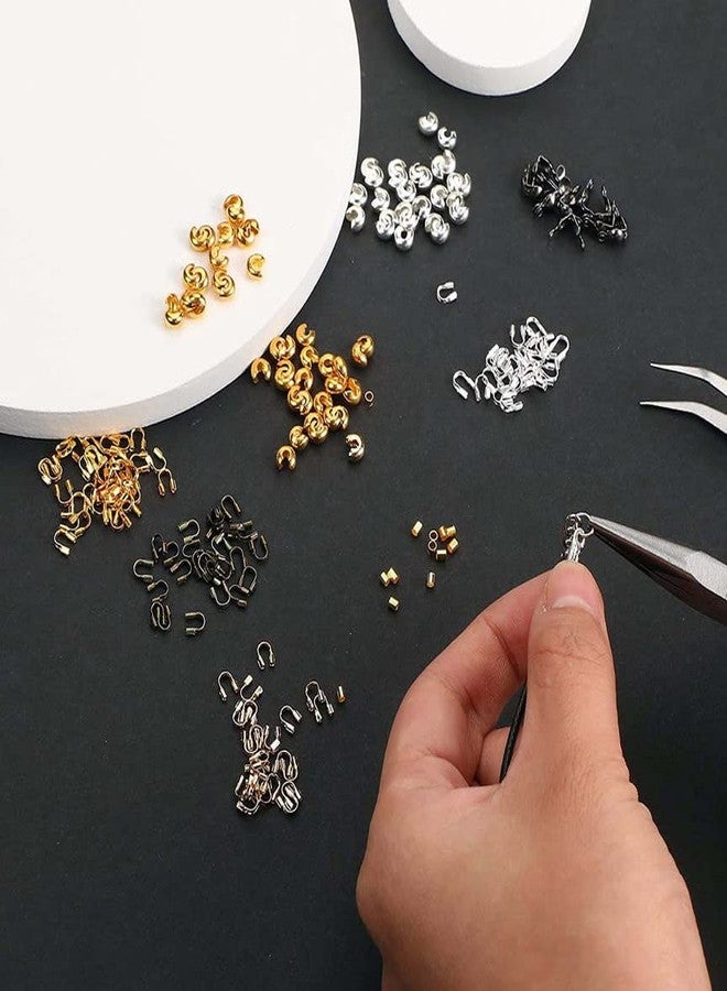 DIY Crafts 350 Pcs, Dull Golden, Brass Tube Crimp Beads Crimp Beads Knot Covers Wire Guardians Bead Tips Knot Covers for DIY Jewelry Bracelets Necklaces Making (Un (350 Pcs, Dull Golden) - Image 2