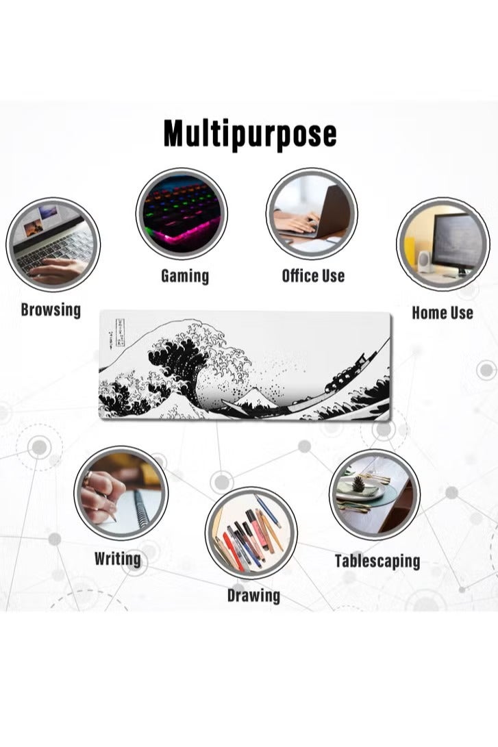 Daxiongmao Large Gaming Mouse Pad 900x400x3mm Large Desk Mat for Keyboard & Office Decor - White Wave - Image 2