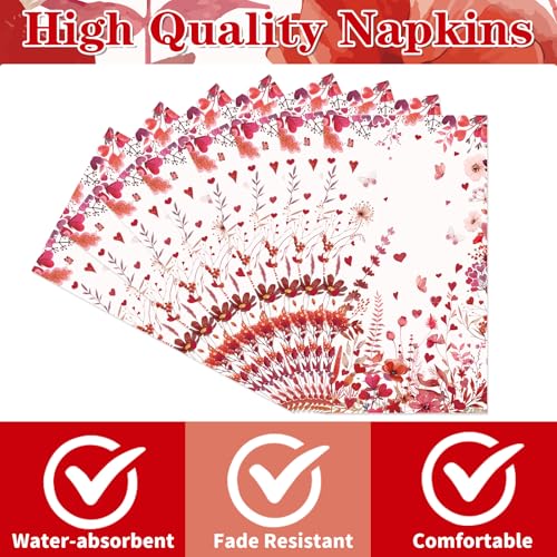 Rakuto Valentines Day Napkins Party Decorations, 100PCS Valentine's Day Love Hearts Flower Disposable Paper Napkins Table Decoration, Valentine Dinner Decor for Lunch Dinner Kitchen Bathroom - Image 2