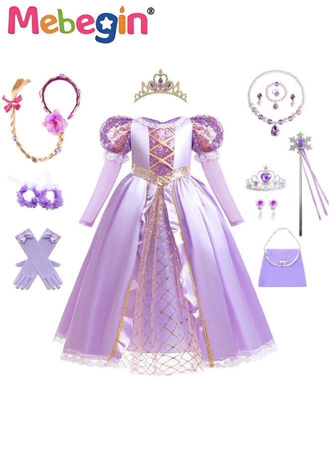 MEBEGIN Girls Stylish Tutu Dress Set with Wand, Handbag, Gloves and Jewelry, Fancy Elegant Princess Dress with Sequins, Puff Sleeve Tulle Dress for Girls, Suitable for Party, Birthday, Funfair, Stage Performance, Cosplay and Any Other Special Occasions - Image 1