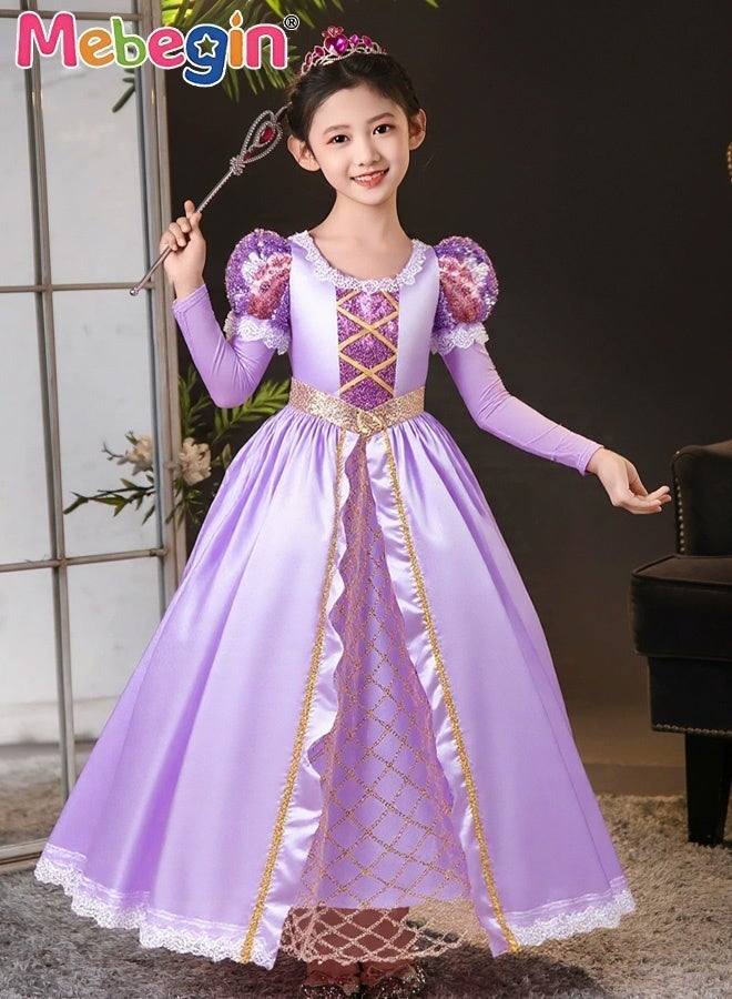 MEBEGIN Girls Stylish Tutu Dress Set with Wand, Handbag, Gloves and Jewelry, Fancy Elegant Princess Dress with Sequins, Puff Sleeve Tulle Dress for Girls, Suitable for Party, Birthday, Funfair, Stage Performance, Cosplay and Any Other Special Occasions - Image 2