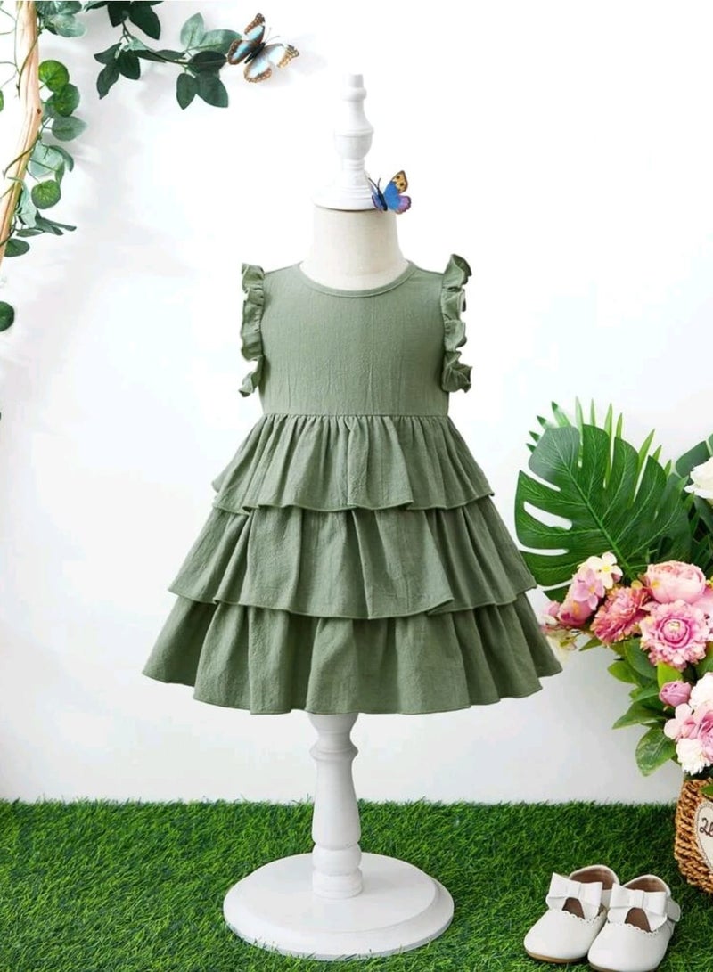 Shein Baby Ruffle Trim Layer Hem Dress - Image 1