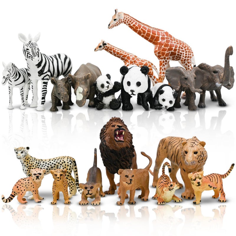 Kimicare 20PCS Safari Animals Figures Toys Realistic Plastic Animals Figurines African Zoo Wild Jungle Animals Playset with Elephant Giraffe Lion Tiger Birthday Gifts for Kids Boys Girls - Image 2