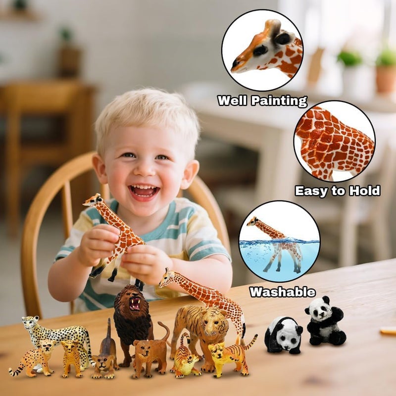 Kimicare 20PCS Safari Animals Figures Toys Realistic Plastic Animals Figurines African Zoo Wild Jungle Animals Playset with Elephant Giraffe Lion Tiger Birthday Gifts for Kids Boys Girls - Image 3