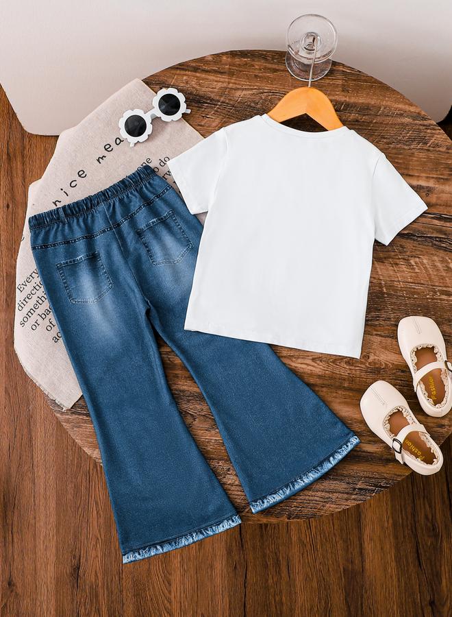 Take Two Girls Bow Print Short Sleeve Top And Pants Set - Image 2