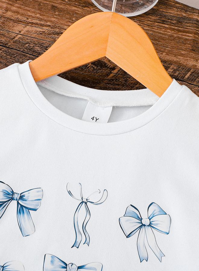 Take Two Girls Bow Print Short Sleeve Top And Pants Set - Image 3
