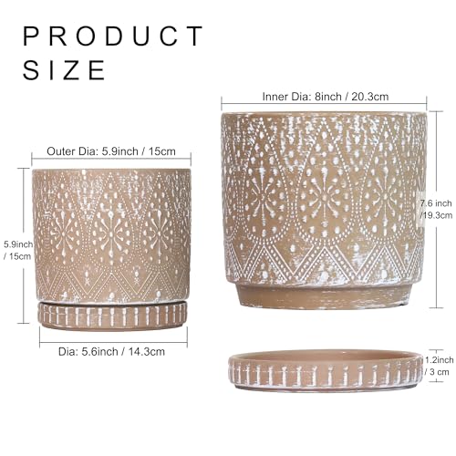 YFFSRJDJ 8 Inch + 6 Inch Plant Pot with Drainage Holes and Saucers, Indoor Ceramic Planter for Plants Succulent Orchid Flower Pots - Image 3