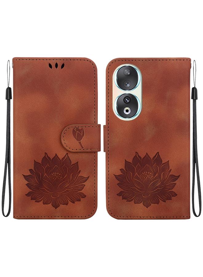 The Bros Phone Case For Honor 90 Lotus Embossed Leather Phone Phone Case  - Image 1