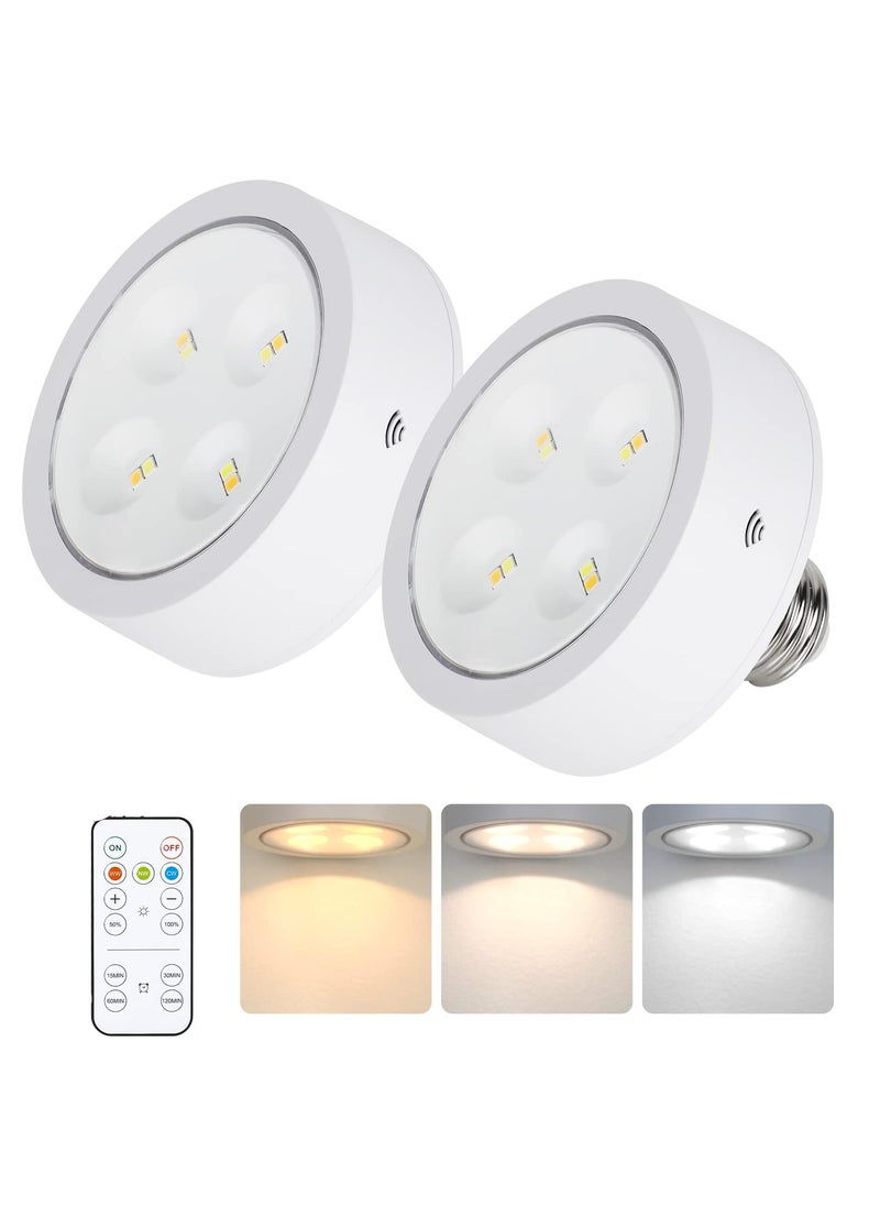 SYOSI 2 عبوات من مصابيح تعمل بالبطارية لل Lamps 3 ألوان لمبات LED ذات قاعدة لولبية مع 1 جهاز تحكم عن بعد تعمل ببطارية AA قابلة للتعتيم مع مؤقت لمبة E26 للثريات غير الكهربائية  - Image 1
