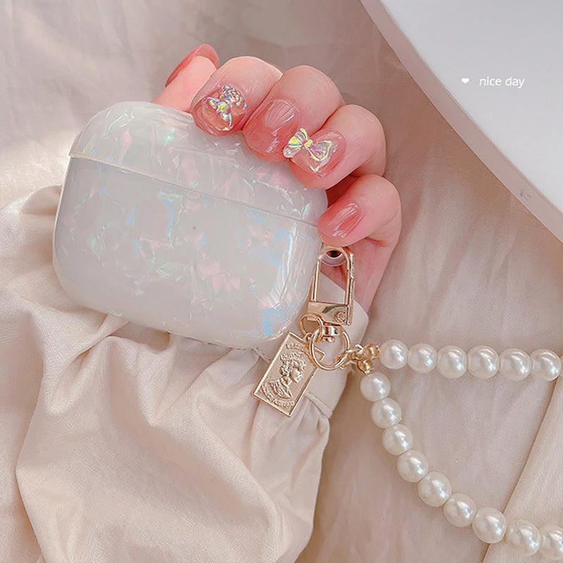 Olytop for Cute Glitter Airpods 3rd Generation Case with Cleaner Pen, Shell Pattern Apple Airpods iPod 3rd Gen Case Cover Protective Skin Girl Women with Luxury Pearl Keychain - Colorful - Image 5