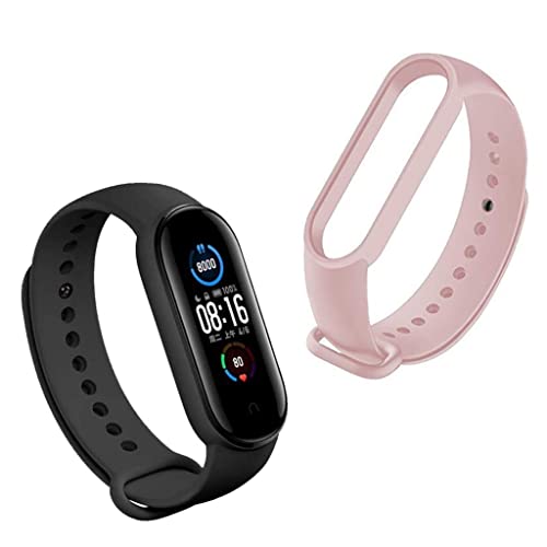 INEFABLE Mi SmartWatch 5 and 6 Watch Straps Original for Mi Watch M5 and M6 Watch Strap Soft Silicone Adjustable Watch Strap-Device Not Incuded-Black & Peach-Pack of 2 - Image 1