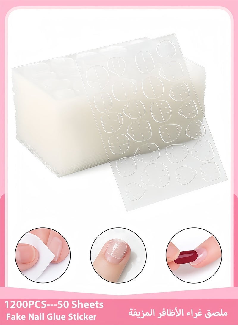 Nail Stickers Nail Glue Tabs Jelly Adhesive for Press On Nails Waterproof Double Sided False Nail Stickers 1200 Pcs 50 Sheets - Image 1