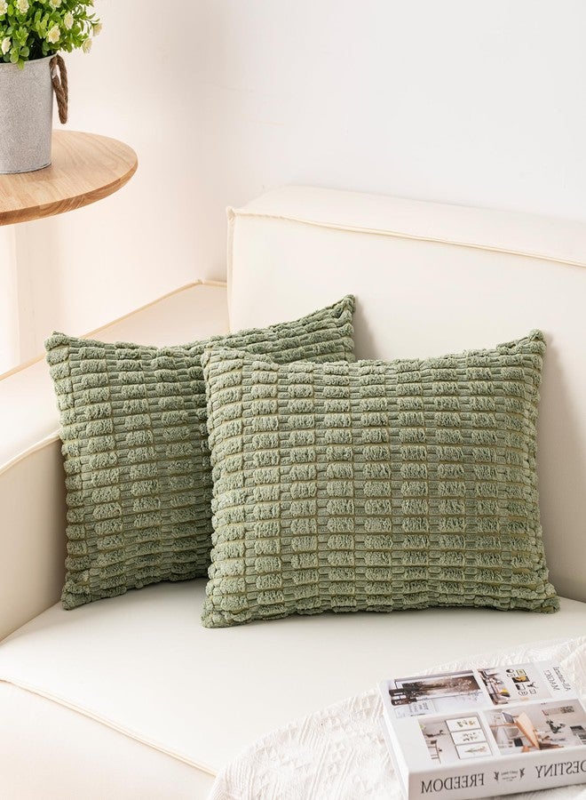 Aegero Pack of 2 Corduroy Decorative Throw Pillow Covers 12x20 InchSoft Boho Striped Pillow Covers Modern Farmhouse Home Decor for Sofa Living Room Couch Bed（Sage Green） - Image 1