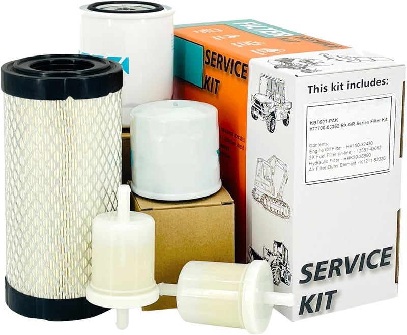 Euros K1211-82320 Air Fil-ter Maintenance Kit Fit For Kubota BX24 BX25 BX23S BX1500 BX1800 BX2360 BX2380 BX2230 Rep HH150-32430/HHK20-36990 Oil/Transmission Filter (White-K1211-82320) - Image 1