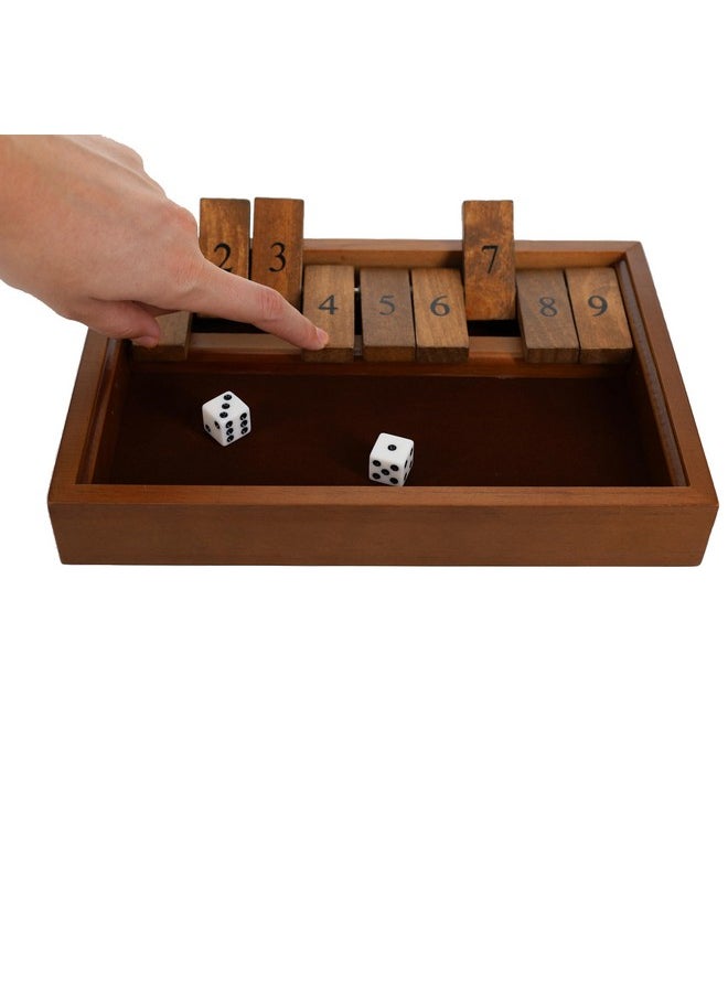 WE Games WE Games Shut the Box Game Wooden - 9 Number Flip Tiles with Dark Stained Wooden Box, Board Game for Game Night, Math Games, Clackers, Family Games, Adult Dice Games, Board Games for Adults, 11 inches  - Image 4