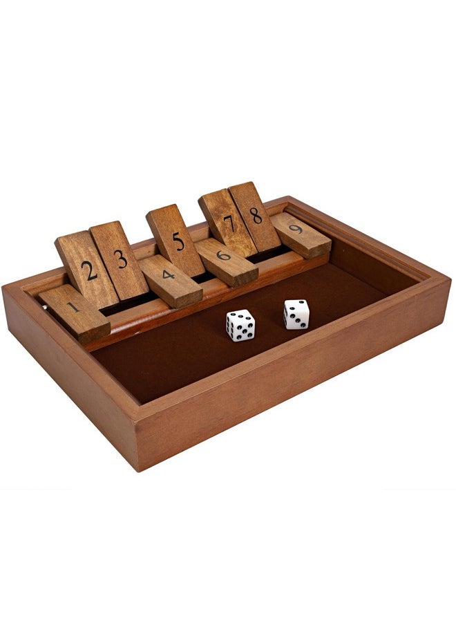 WE Games WE Games Shut the Box Game Wooden - 9 Number Flip Tiles with Dark Stained Wooden Box, Board Game for Game Night, Math Games, Clackers, Family Games, Adult Dice Games, Board Games for Adults, 11 inches  - Image 1