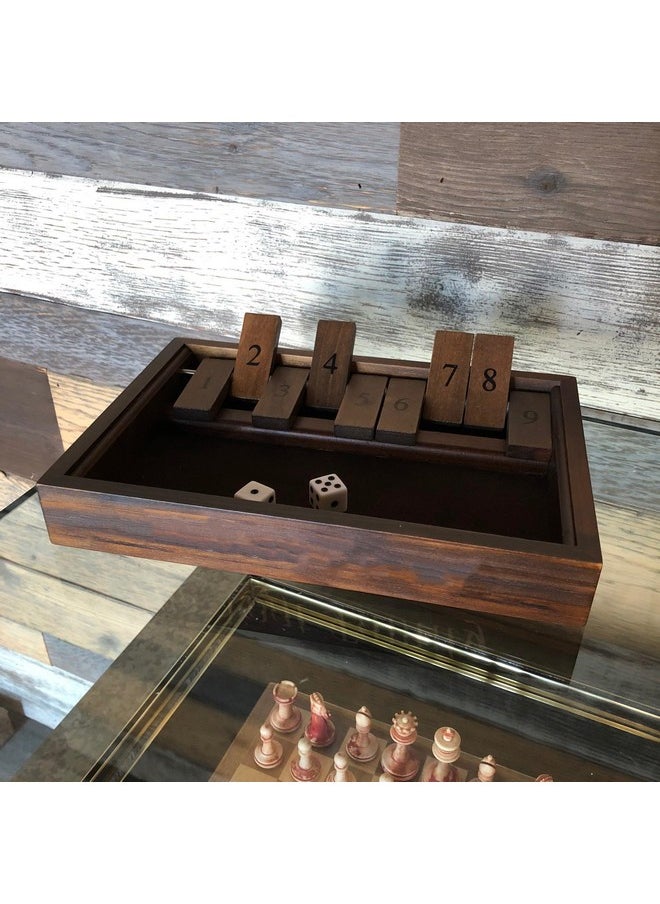 WE Games WE Games Shut the Box Game Wooden - 9 Number Flip Tiles with Dark Stained Wooden Box, Board Game for Game Night, Math Games, Clackers, Family Games, Adult Dice Games, Board Games for Adults, 11 inches  - Image 2