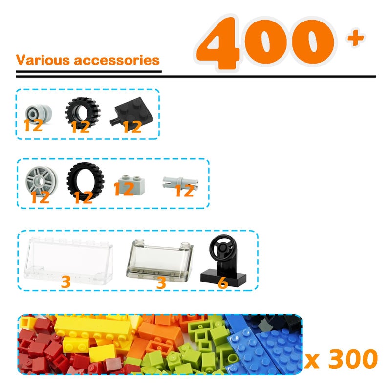 Pamvava Classic Bricks Wheels and Axles Sets, Over 400pcs Car Parts and Pieces Tires, Educational Building Kits Toys - Image 2