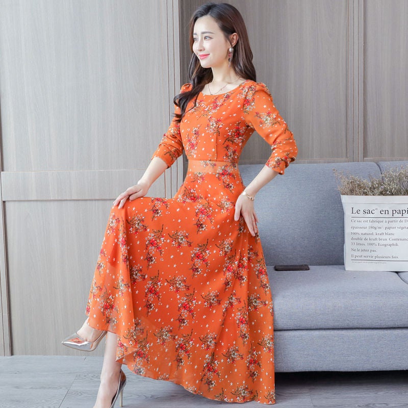 2019 Spring Summer Floral Print A-Line Midi Dress Black Black - Image 3