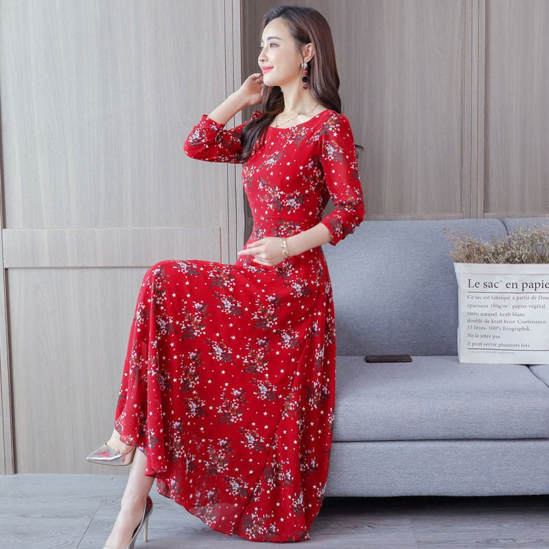 2019 Spring Summer Floral Print A-Line Midi Dress Black Black - Image 2
