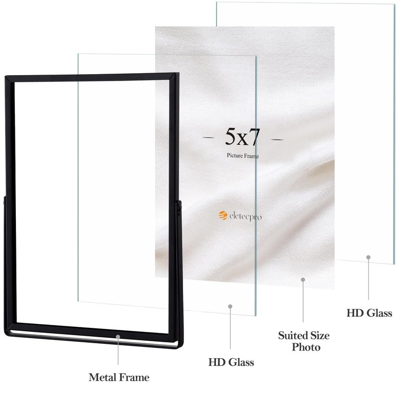 eletecpro 5x7 Metal Picture Frame with Real Glass Cover, Tabletop Display Photo for Multiple Size up to 5x7, Black Floating Photo Frame Diaplay 2x3, 3x5, 4x6 for Wedding, Party, Home Decor, Vertical - Image 3