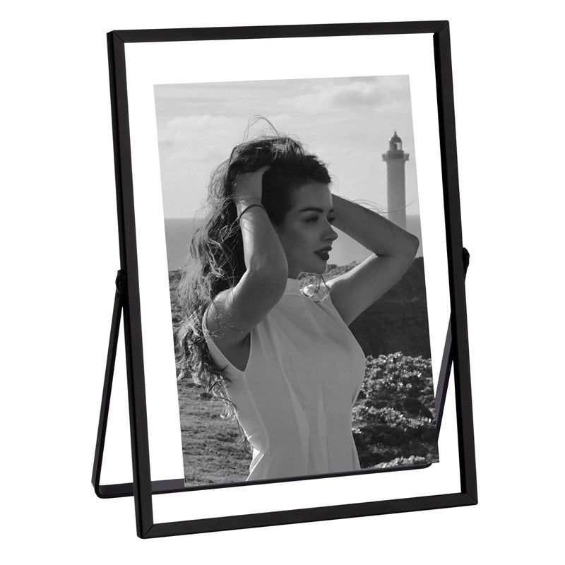 eletecpro 5x7 Metal Picture Frame with Real Glass Cover, Tabletop Display Photo for Multiple Size up to 5x7, Black Floating Photo Frame Diaplay 2x3, 3x5, 4x6 for Wedding, Party, Home Decor, Vertical - Image 1