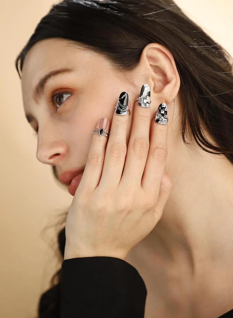 Sohi  Women The Corroded-Checks Nail Ring Set | Metallic  Colour | One-Size | Metallic Alloy Material | Adjustable Closure | Ring For Casual & Evening Wear for Women | Best Price UAE