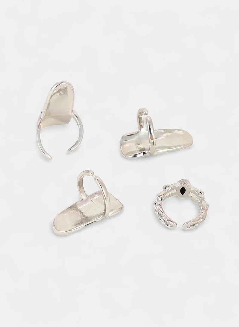Sohi  Women The Corroded-Checks Nail Ring Set | Metallic  Colour | One-Size | Metallic Alloy Material | Adjustable Closure | Ring For Casual & Evening Wear for Women | Best Price UAE