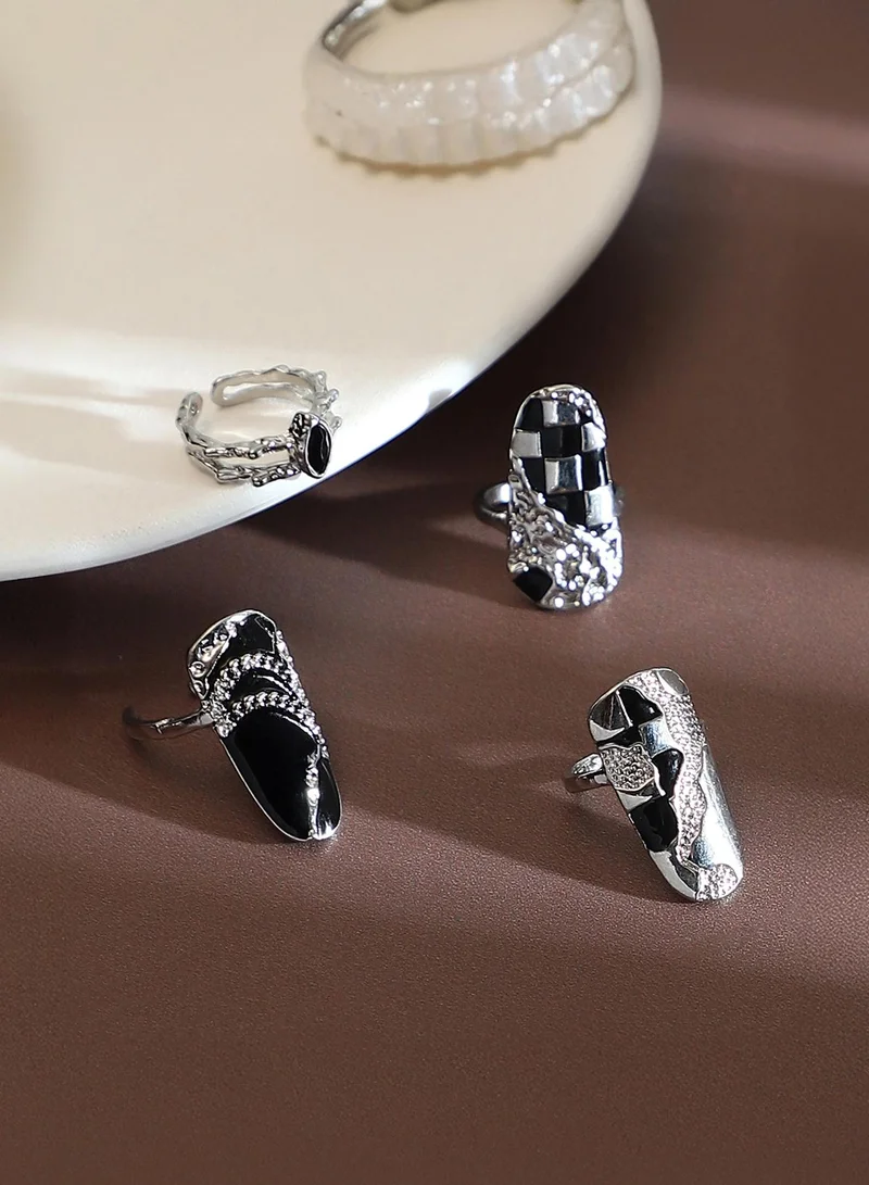 Women The Corroded-Checks Nail Ring Set | Metallic  Colour | One-Size | Metallic Alloy Material | Adjustable Closure | Ring For Casual & Evening Wear