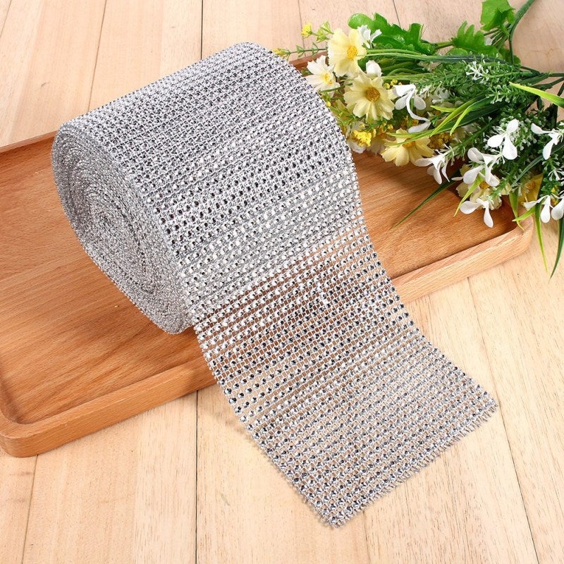 Diamond Mesh Ribbon 4.75Inch Wide 10 Yard Long 24 Rows Of Simulated Diamonds - Trimmable To Any Size Sparkly Wedding Ribbon For Wedding Party Birthday Party Diy Craft Gift Wrapping Cake Decorating - Image 5