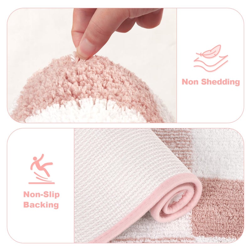 Yamaziot Checkered Bathroom Rug Sets 5 Piece, Non-Slip Ultra Absorbent Microfiber Bath Mats, Machine Washable Plush Shag Ultra Soft Bath Rug for Bathroom, Shower, Pink - Image 4