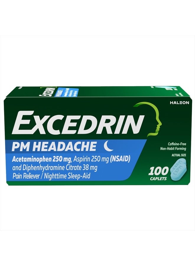 EXCEDRIN حبوب مساعدة النوم مع تخفيف الصداع لصداع الليل والأرق - 100 حبة - Image 1