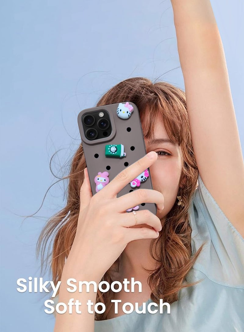 دبليو تيك ابل ايفون 16 برو ماكس 2024 لطيف الكرتون سيليكون النعال ثقوب الصدمات غطاء جراب الهاتف DIY - بني - Image 3