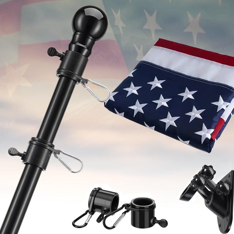 American Flag with Pole Kit 5ft Heavy Duty NonTangle Flag Pole Holder for Outside House3X5 Embroidered US FlagDual Bracket for Hanging BannersGarden FlagsGrommets for Front PorchOutdoork