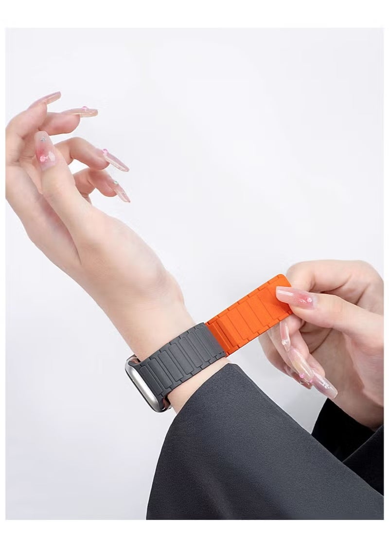 Magnetic Silicone Band for Apple Watch Ultra Ultra2/ 9 8 7 6 5 4 3 2 1 SE,Soft Silicone Waterproof Strap Wristbands Compatible with iWatch Apple Watch Series Ultra 49mm 45mm 44mm 42mm Women Men