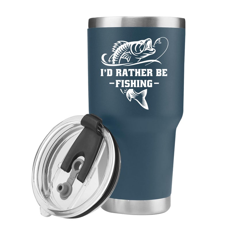 Panvola Id Rather Be Fishing Fisherman Tumblers Fishing Gifts To Husband Dad Grandpa Boyfriend From Wife Mom Grandson Granddaughter Girlfriend Vacuum Insulated Tumbler Blue 30 oz