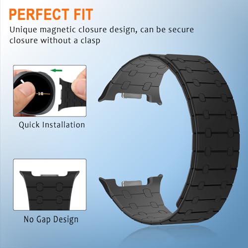ZZDZZ Magnetic Band Compatible with Samsung Galaxy Watch 8 Band 40mm 44mm/Galaxy Watch 8 Classic 46mm(2025), Silicone Sport Strap for Women Men, Black/Gray - Image 3