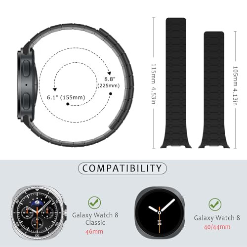 ZZDZZ Magnetic Band Compatible with Samsung Galaxy Watch 8 Band 40mm 44mm/Galaxy Watch 8 Classic 46mm(2025), Silicone Sport Strap for Women Men, Black/Gray - Image 5