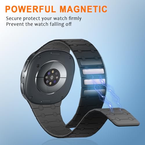 ZZDZZ Magnetic Band Compatible with Samsung Galaxy Watch 8 Band 40mm 44mm/Galaxy Watch 8 Classic 46mm(2025), Silicone Sport Strap for Women Men, Black/Gray - Image 4