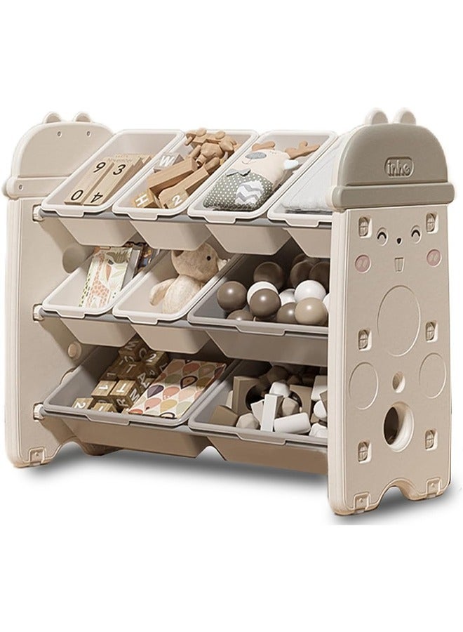 Beauenty Children Deluxe Multi-Bin Toy Organizer Storage Bins Toy Boxes Children's Toy Storage Rack Household Living Room Baby Storage 9 Storage Boxes With Stickers Non-slip Mats Ferrules Hooks - Image 1