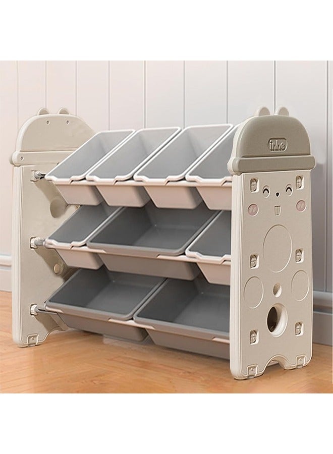 Beauenty Children Deluxe Multi-Bin Toy Organizer Storage Bins Toy Boxes Children's Toy Storage Rack Household Living Room Baby Storage 9 Storage Boxes With Stickers Non-slip Mats Ferrules Hooks - Image 2