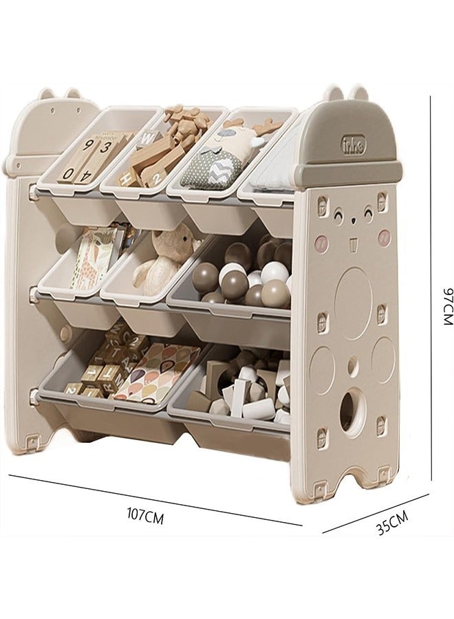 Beauenty Children Deluxe Multi-Bin Toy Organizer Storage Bins Toy Boxes Children's Toy Storage Rack Household Living Room Baby Storage 9 Storage Boxes With Stickers Non-slip Mats Ferrules Hooks - Image 3