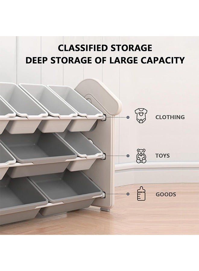 Beauenty Children Deluxe Multi-Bin Toy Organizer Storage Bins Toy Boxes Children's Toy Storage Rack Household Living Room Baby Storage 9 Storage Boxes With Stickers Non-slip Mats Ferrules Hooks - Image 4