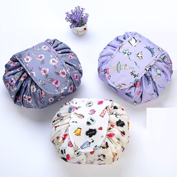 Nirvik Women’s Waterproof Portable Cosmetic Bag | Multifunction 2-in-1 Travel Makeup Organizer with Drawstrings, Medium 6 cm, Convenient Lazy Toiletry Storage (Grey Rose) - Image 5