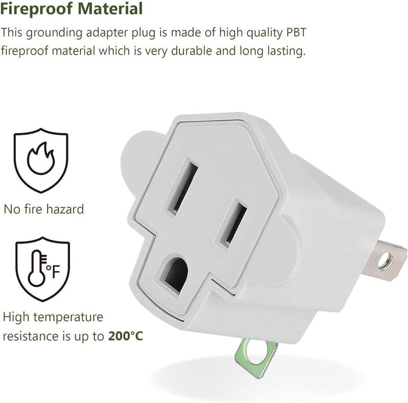 JACKYLED 3 Prong to 2 Prong Polarized Grounding Adapter Wall Outlet Converter, 3-Prong Adapter Converter Fireproof Material 392℉ Resistant Heavy Duty for Household, Electrical, Indoor Use Only, 6 Pack - Image 2
