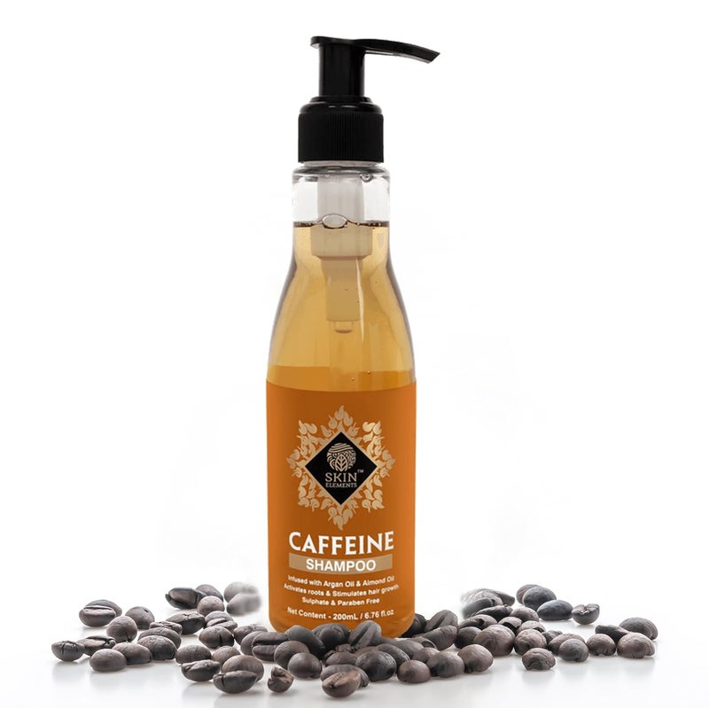 Skin Elements Caffeine Shampoo (6.76 fl.oz) - infused with Argan & Almond Oil (Vitamin E Booster) for Hair Fall Control - SLS & Paraben Free