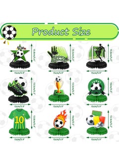 HOWAF 9 Pieces Soccer Honeycomb Centerpiece Soccer Themed Happy Birthday Party Table Centerpieces Decoration Soccer Ball Table Decoration Soccer Party Centerpieces For Boys Kids Birthday Decor Supplies  - Image 3