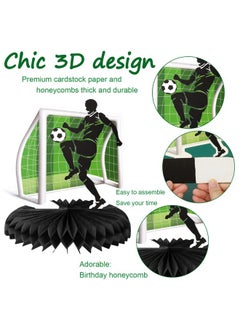HOWAF 9 Pieces Soccer Honeycomb Centerpiece Soccer Themed Happy Birthday Party Table Centerpieces Decoration Soccer Ball Table Decoration Soccer Party Centerpieces For Boys Kids Birthday Decor Supplies  - Image 5