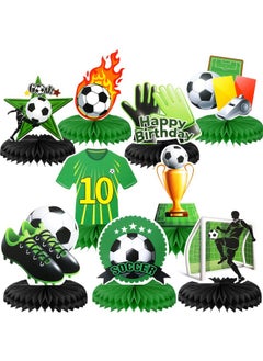 HOWAF 9 Pieces Soccer Honeycomb Centerpiece Soccer Themed Happy Birthday Party Table Centerpieces Decoration Soccer Ball Table Decoration Soccer Party Centerpieces For Boys Kids Birthday Decor Supplies  - Image 1